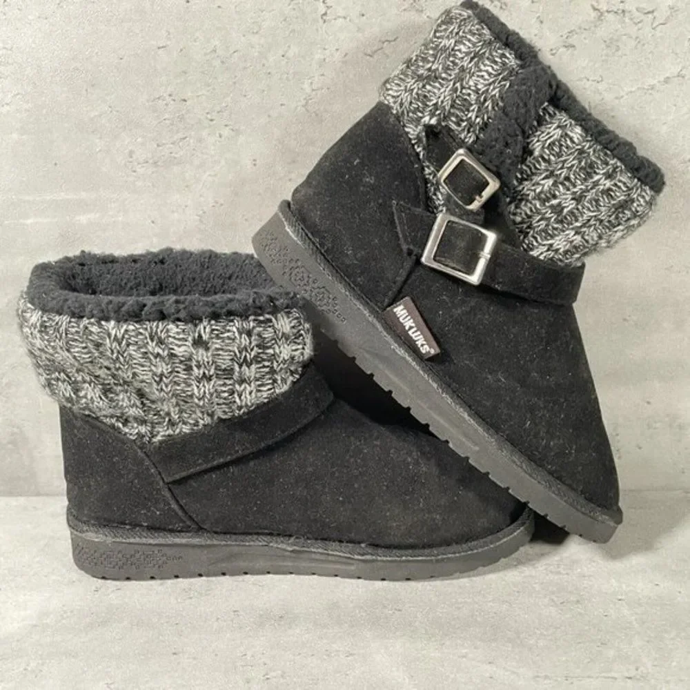 MUK LUKS WOMEN'S ALYX BOOTS Size 6‎ MID-CALF PULL ON FASHION BLACK SUEDE